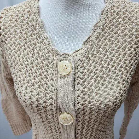 GAP Sweater Women’s Small/Med Tan Button-Up Cardigan Open Knit Sheer Lightweight - Picture 3 of 11